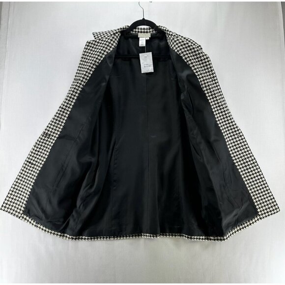 Coldwater Creek Overcoat Womens 14 Silk Wool Fully Lined Houndstooth Black White - Picture 2 of 11
